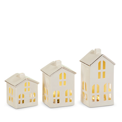 6.75" Ceramic House Lantern Set