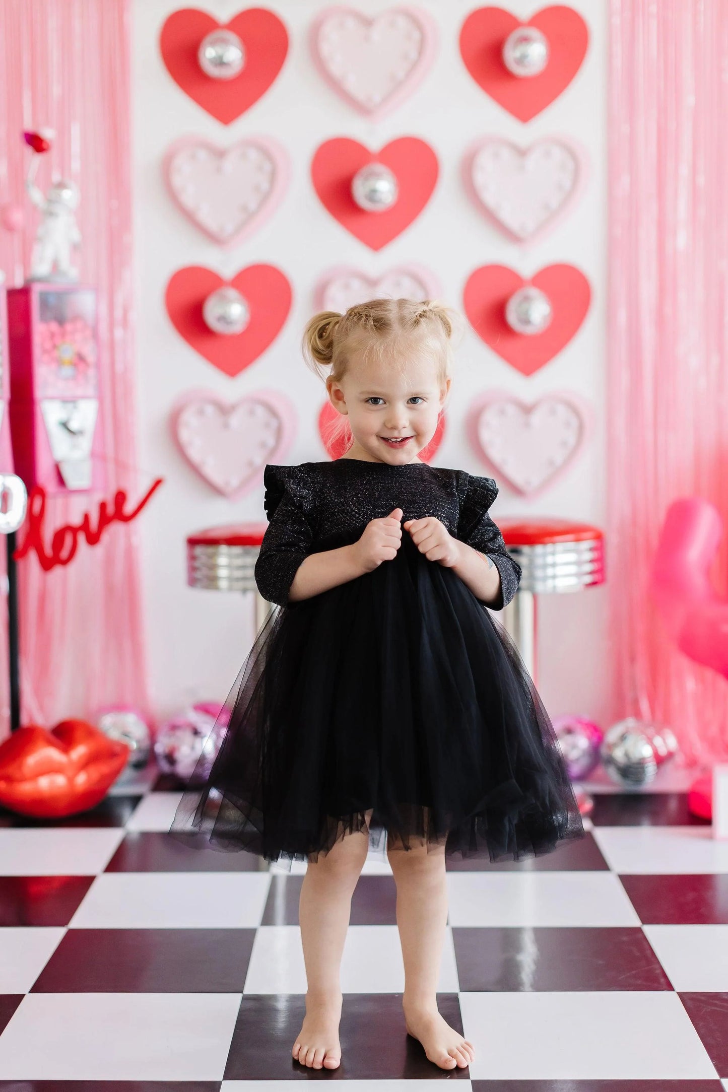 Black Shimmer 3/4 sleeve Tutu Dress