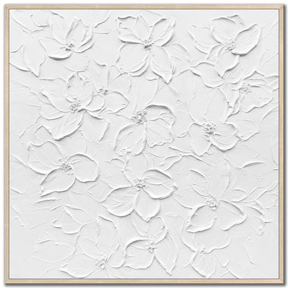 Elegance White Flowers Framed Canvas – 36″ x 36″