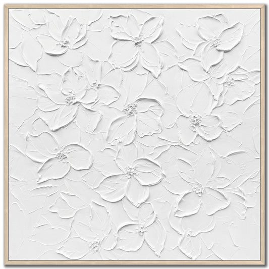 Elegance White Flowers Framed Canvas – 36″ x 36″