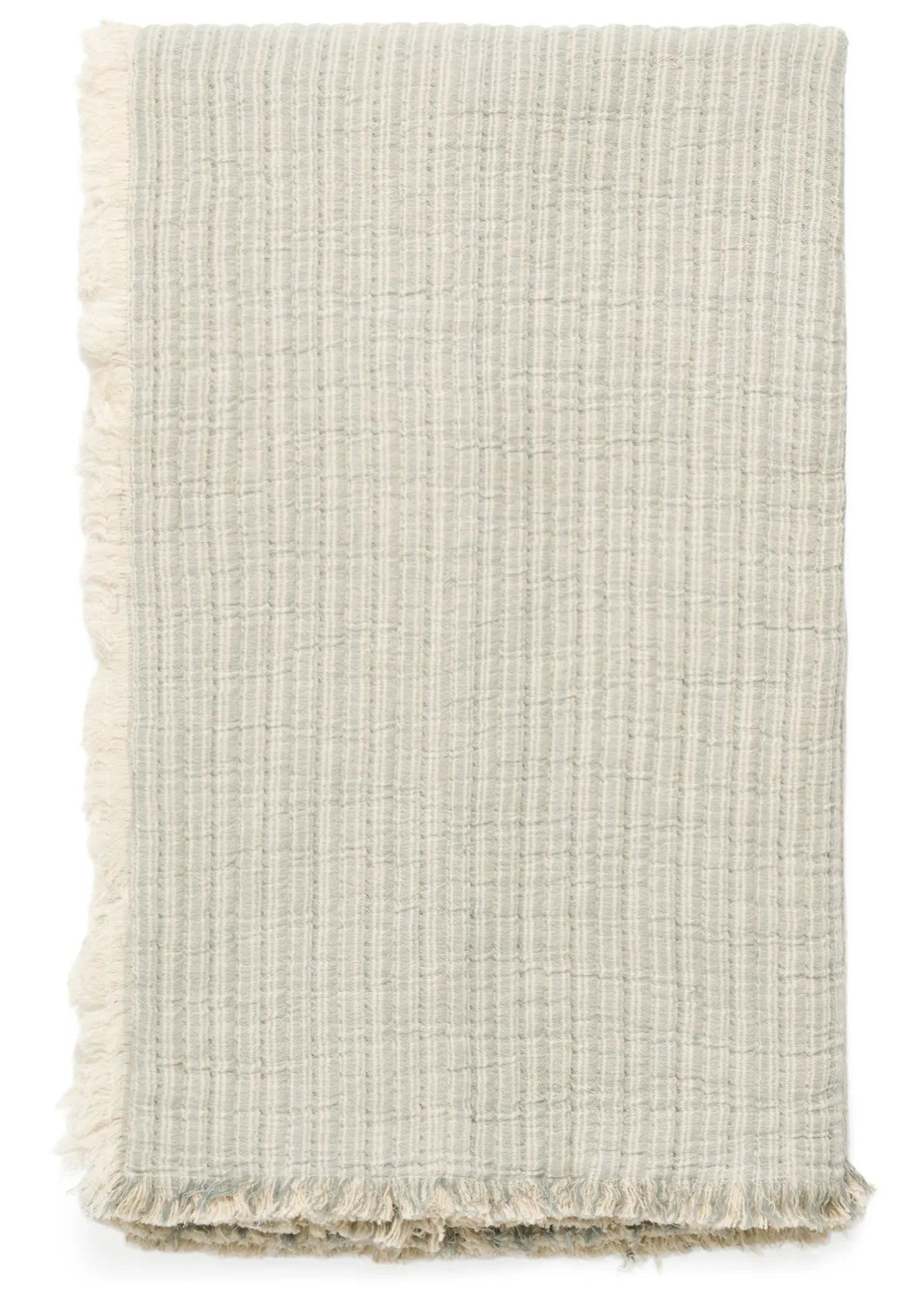 Striped White Dusty Blue Cotton Blanket