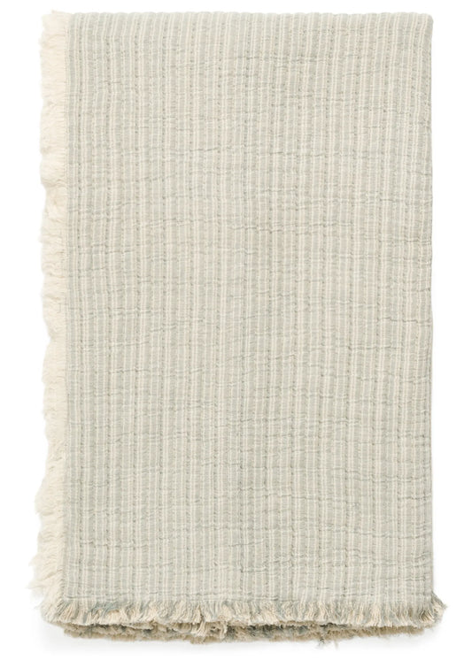 Striped White Dusty Blue Cotton Blanket