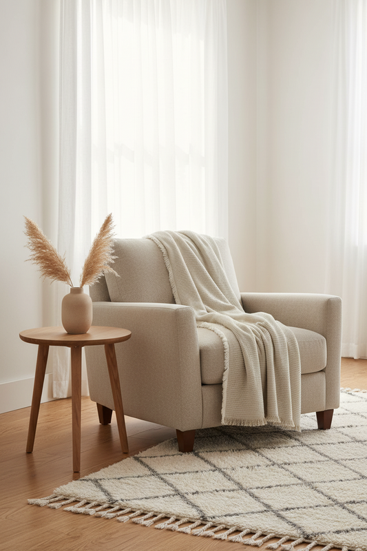 Reversible Sage-Beige Cotton Blanket