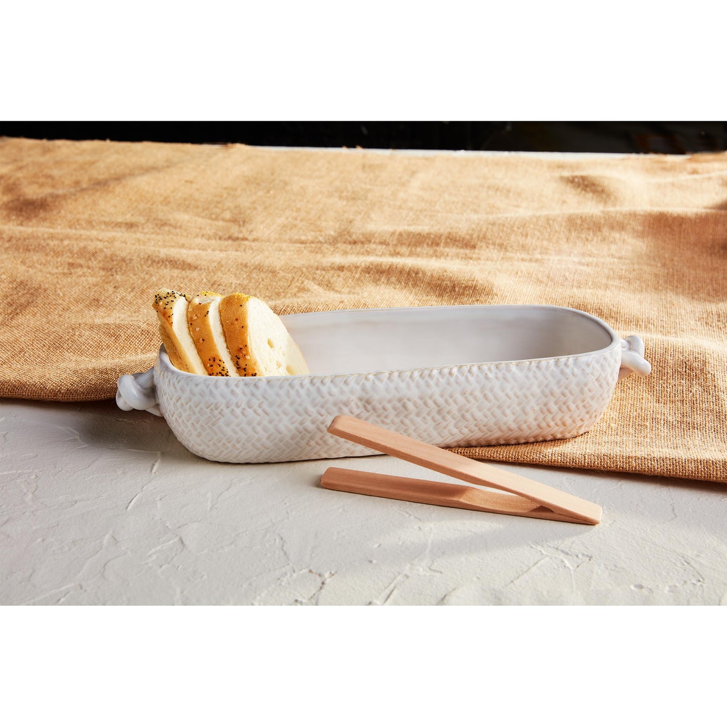 Ceramic Bread Bowl & Tongs
