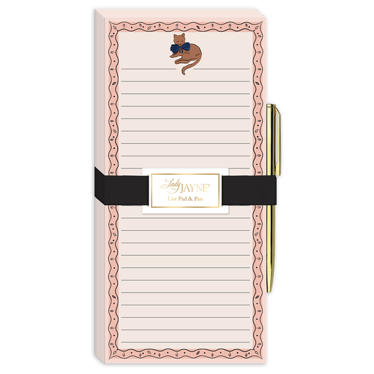 Brown Cat Magnetic List Pad with Pen
