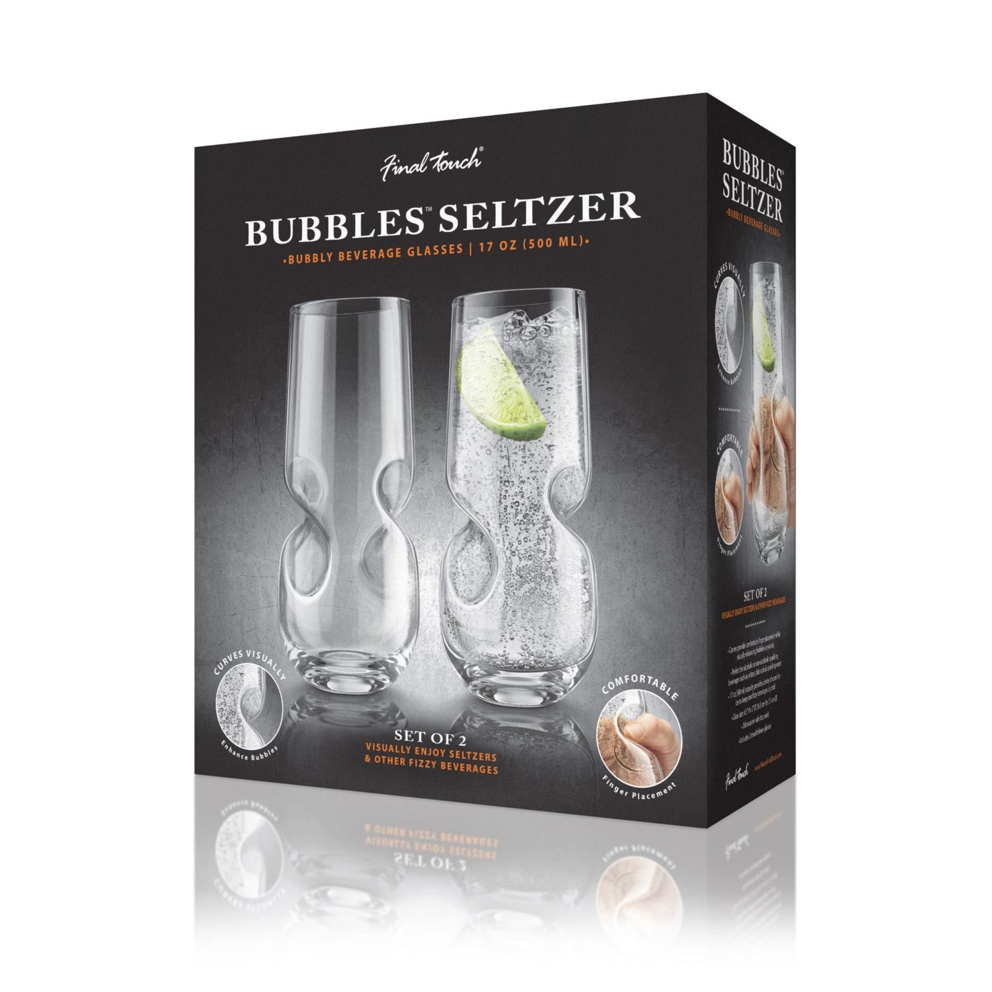 Bubbles Seltzer / Bubbly Beverage Glasses - Set Of 2