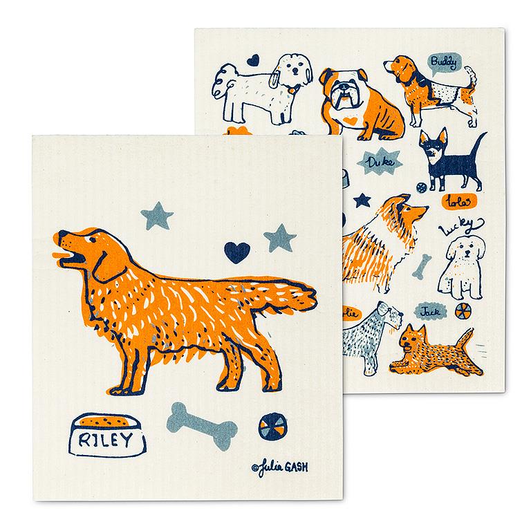 Set Of 2 Swedish Dishcloths Dog Design