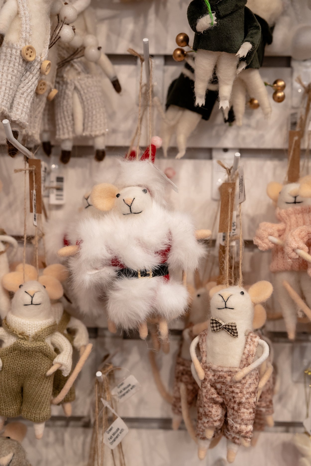 Felt Mouse Ornament in Santa Coat