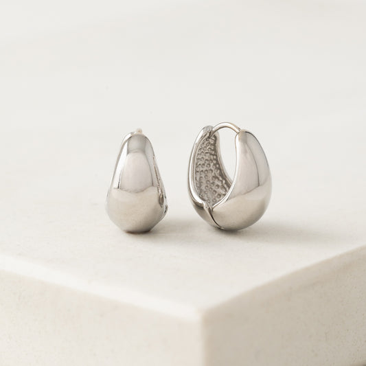 Oval Puff Hoop Earrings - Silver