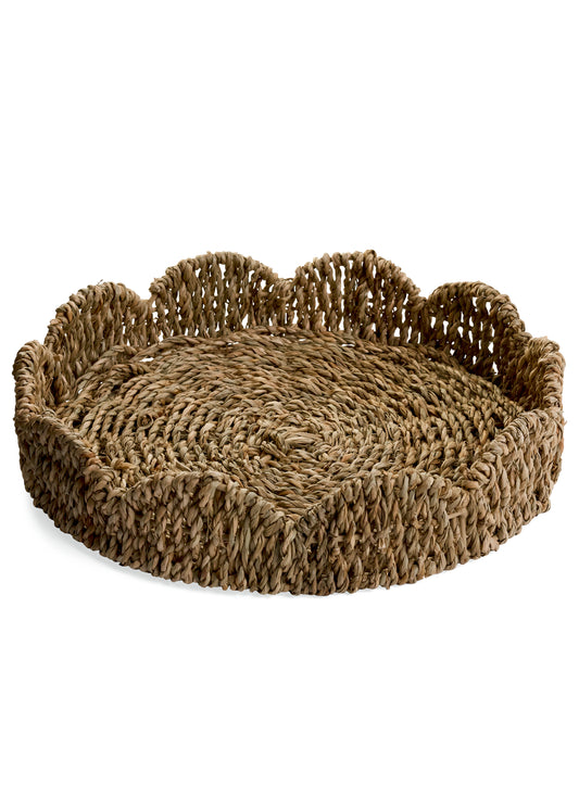 Round Scallop Edge Seagrass Tray, Natural Woven Catchall | 11.5"
