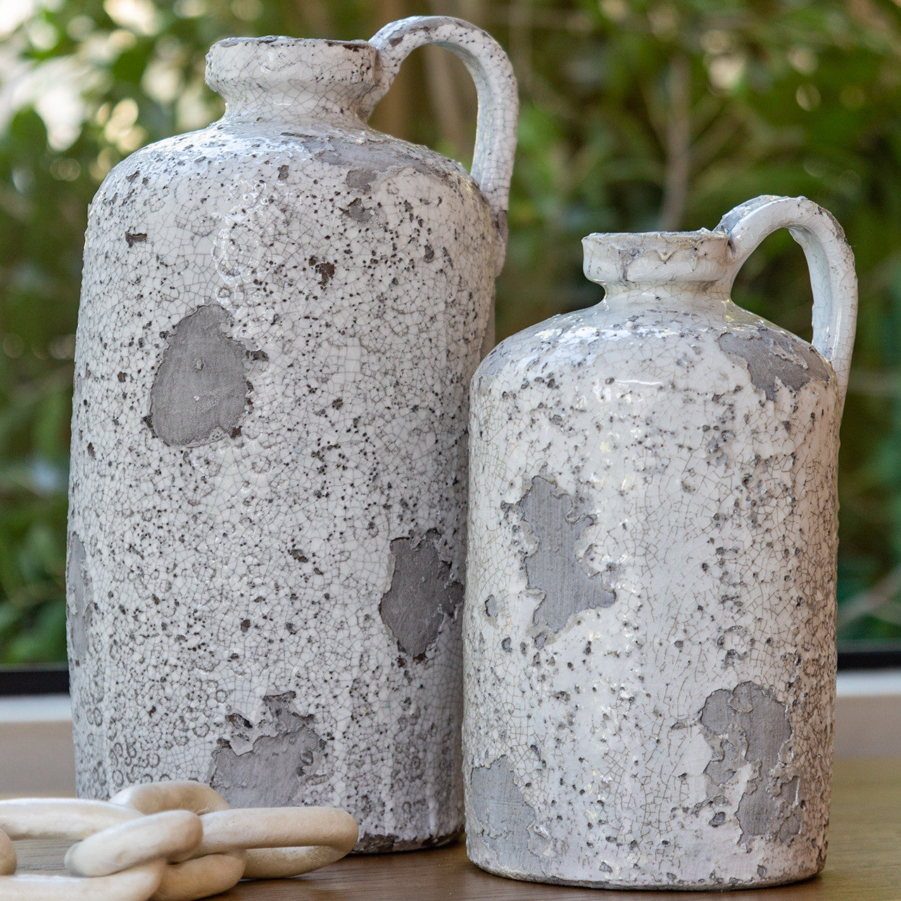 Ragusa White and Gray Terracotta Jug Vases