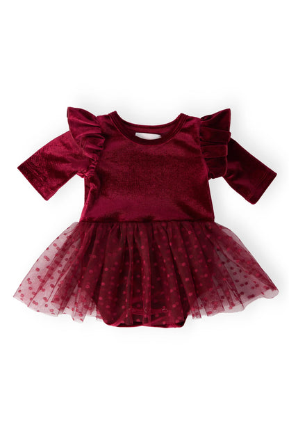 Cranberry Velvet Tutu Body Suit