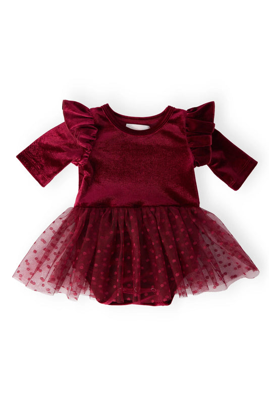Cranberry Velvet Tutu Body Suit