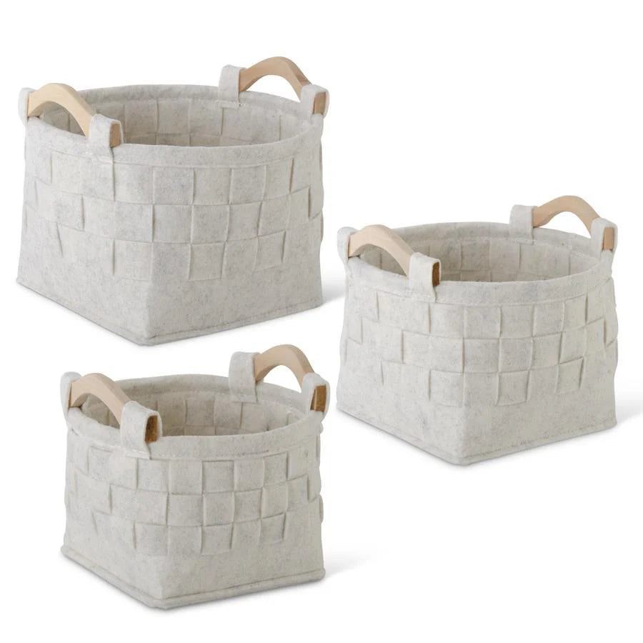 Round Woven Cream Felt Nesting Baskets