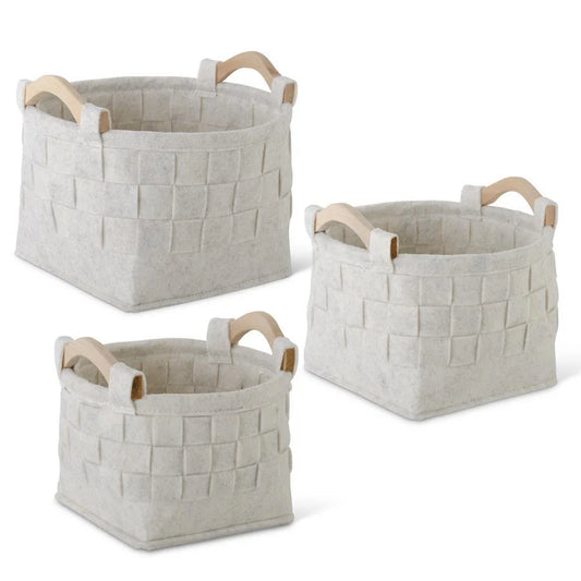 Round Woven Cream Felt Nesting Baskets