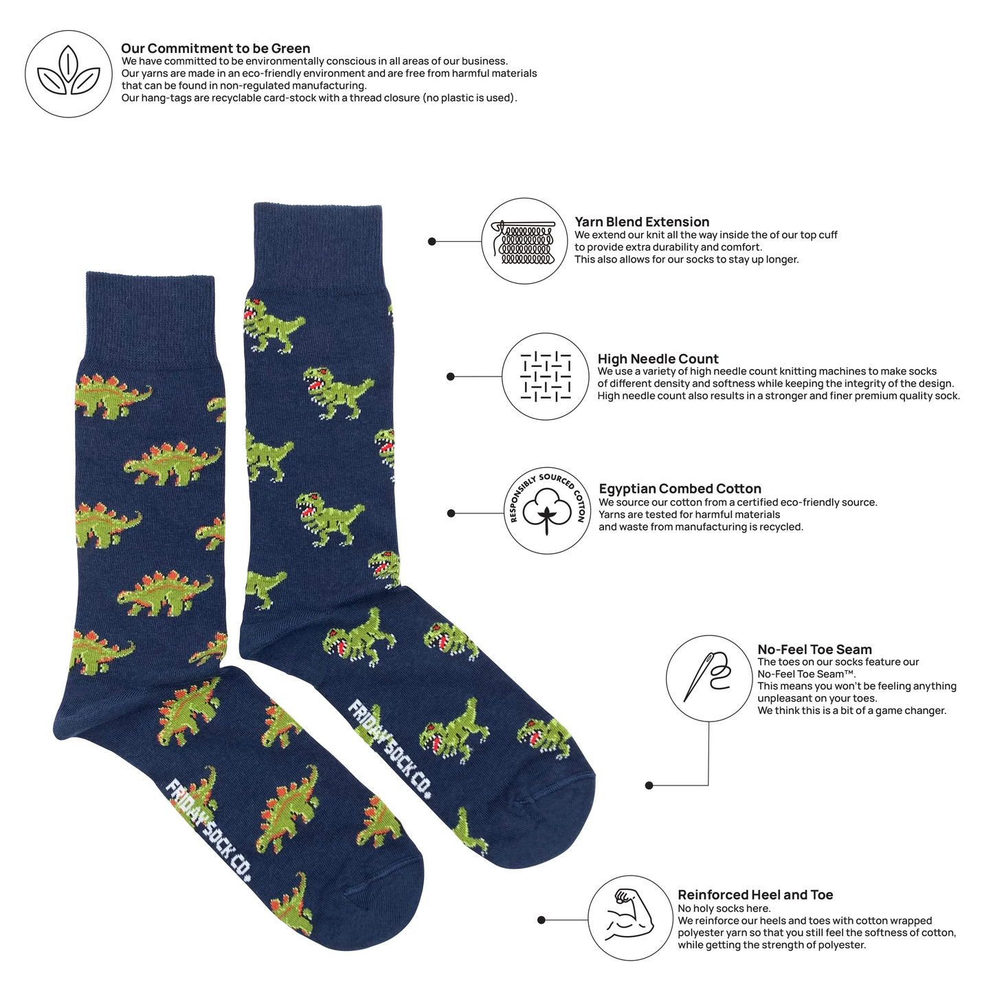 Men's Green Dinosaur Socks