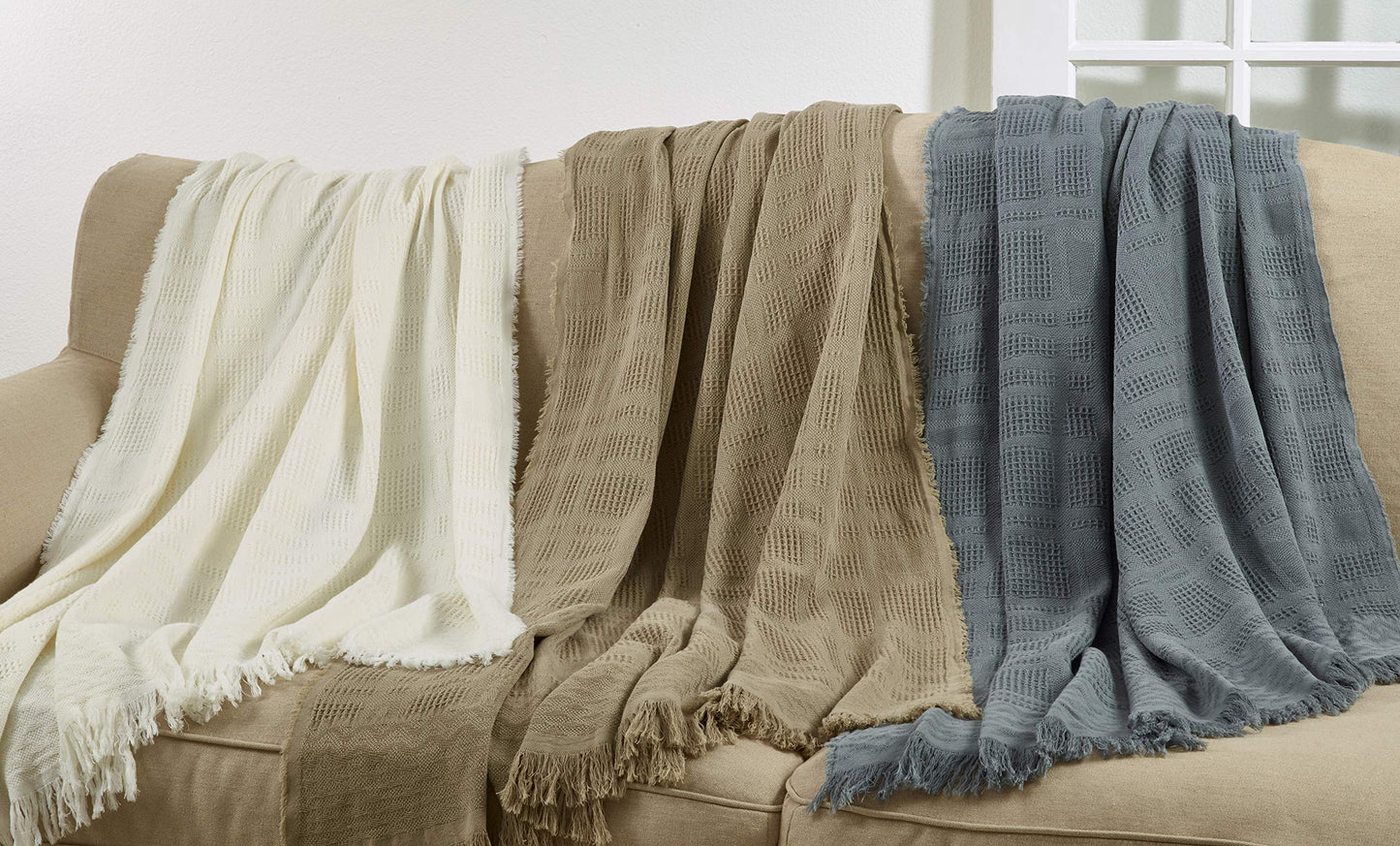 Ivory Cross Hatch Waffle Weave Throw