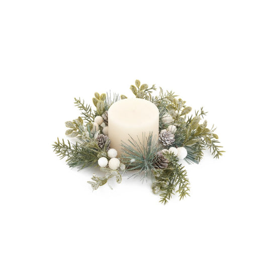 Green and White Berry Candle Ring 8X8