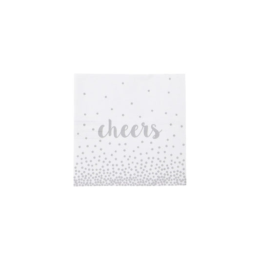 Cocktail Napkin 20 Pack Silver Cheers