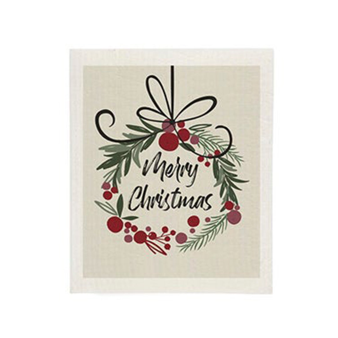Merry Christmas Wreath Swedish dish Cloth