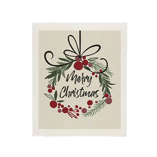 Merry Christmas Wreath Swedish dish Cloth