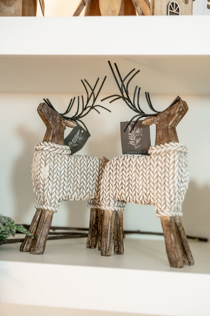 Resin Deer In Cream Sweater with Metal Antlers