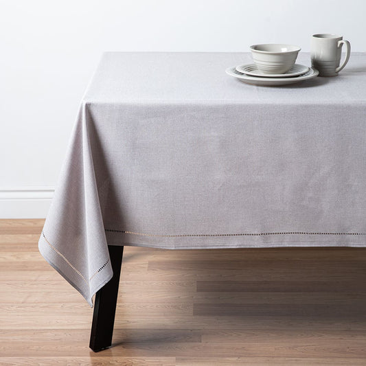 Hemstitch Linen Look Grey Tablecloth 60"x120"