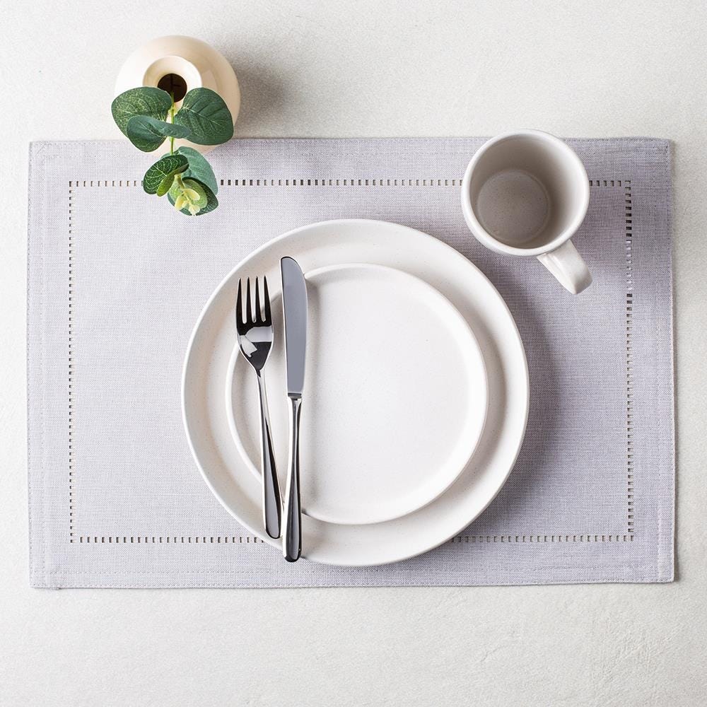 Hemstitch Linen Look Grey Placemat