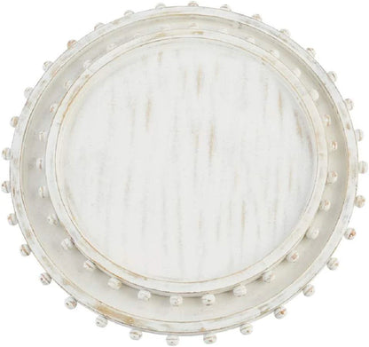 Beaded Wood White Washed Serving Tray
