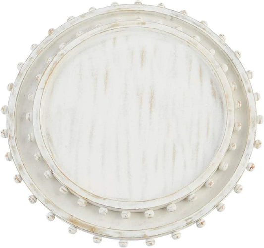 Beaded Wood White Washed Serving Tray