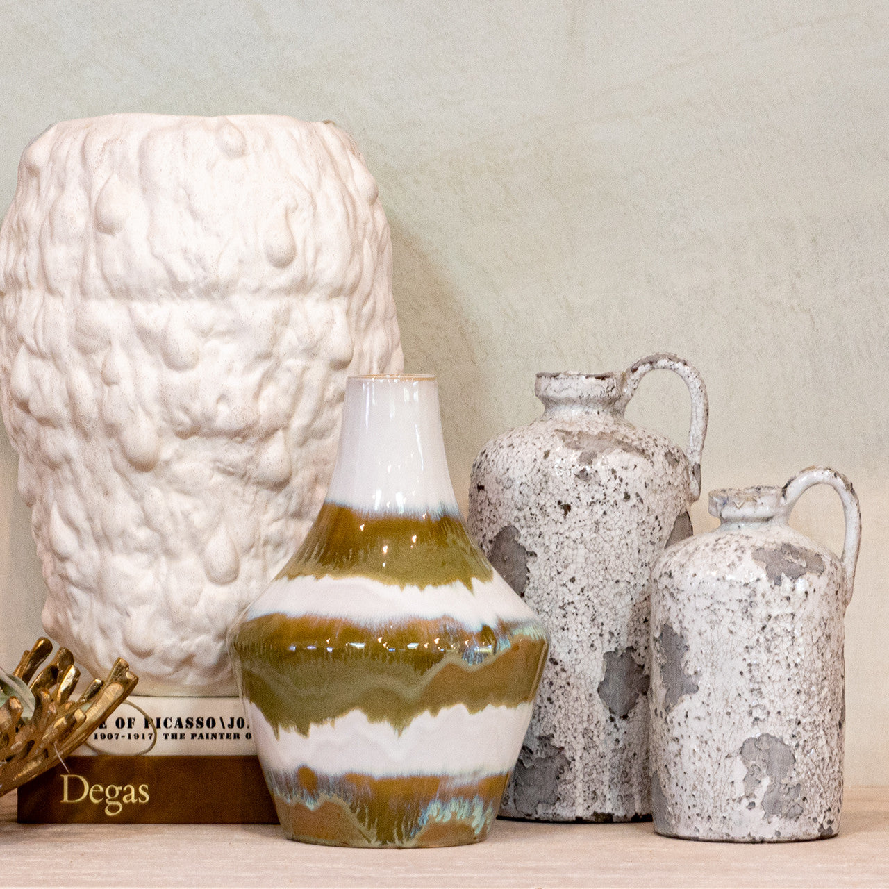Ragusa White and Gray Terracotta Jug Vases