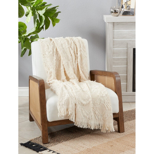 Ivory Fringe Waffle Weave Throw Blanket