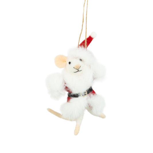 Felt Mouse Ornament in Santa Coat