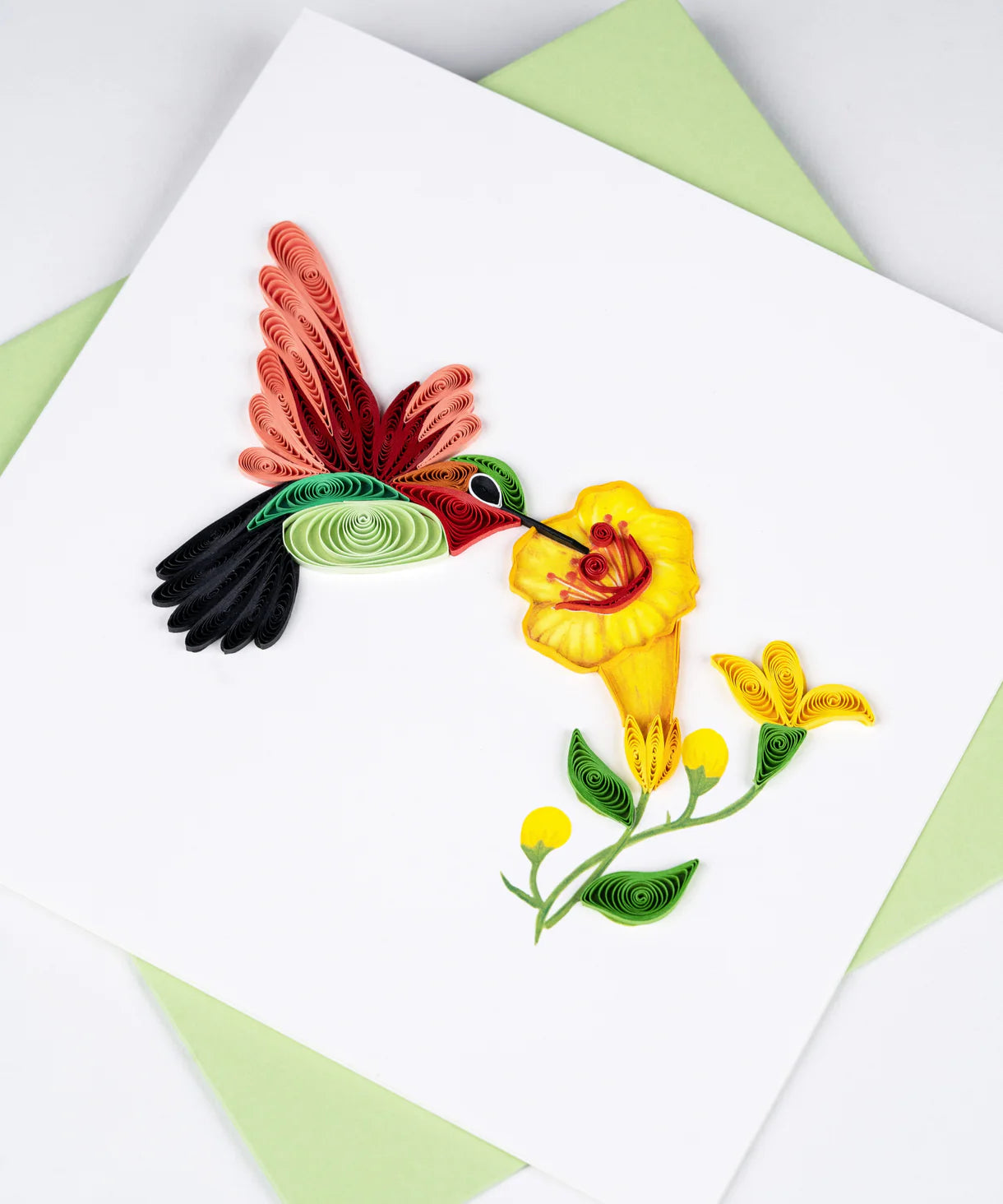 Quilled Hummingbird & Yellow Flowers Greeting Card