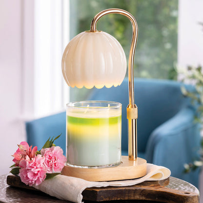 Milk Glass Candle Warmer Lamp - Gold and Wood