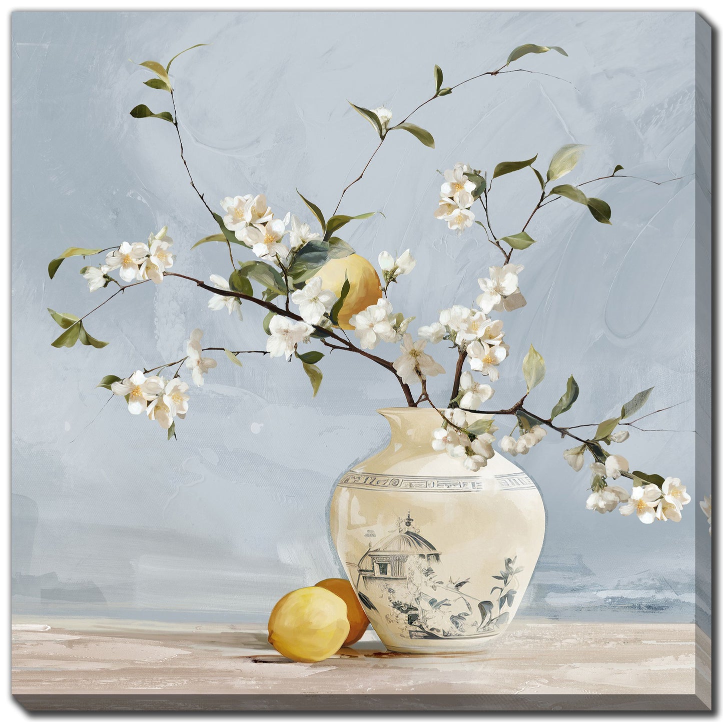 Lemon Blossom Framed Canvas – 32″ x 32″