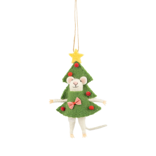 Felt Mouse in Christmas Tree Costume Ornament, 7"