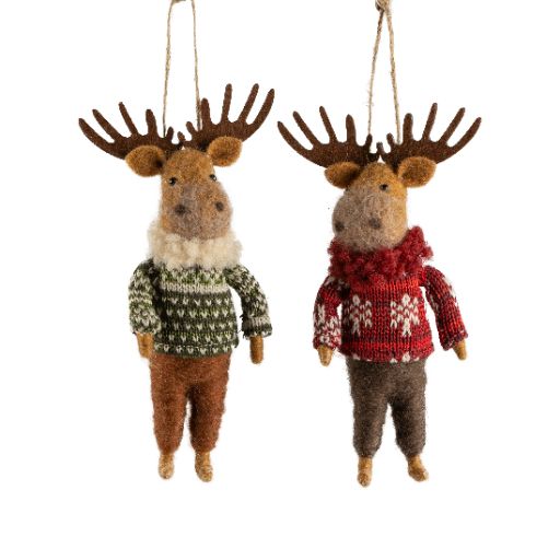 Felt Moose in Sweaters Ornament, 6.75"
