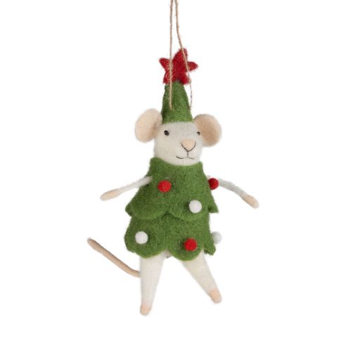 Felt Christmas Tree Mouse Ornament, 5.5"