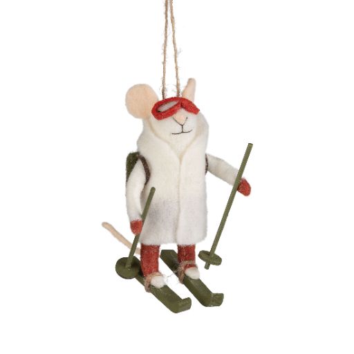 Felt Skiing Mouse Christmas Ornament, 5"