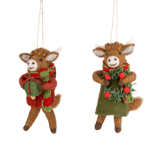 Felt Highland Cow Christmas Ornament, 5.5"