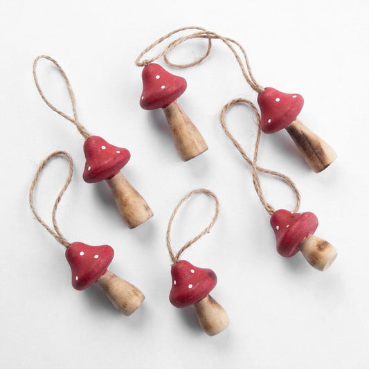 Set of 6 Red Mushrooms Ornaments