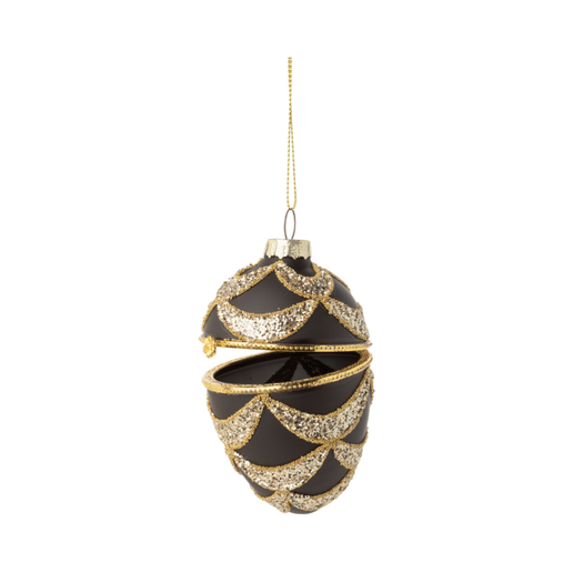 Glass Egg Ornament Matte Black/Gold
