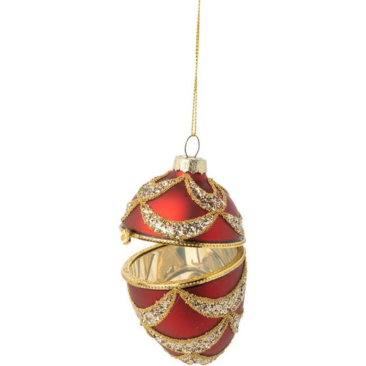 Glass Egg Ornament Matte Red/Gold