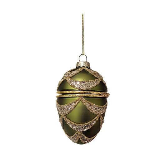 Glass Egg Ornament Matte Green/Gold