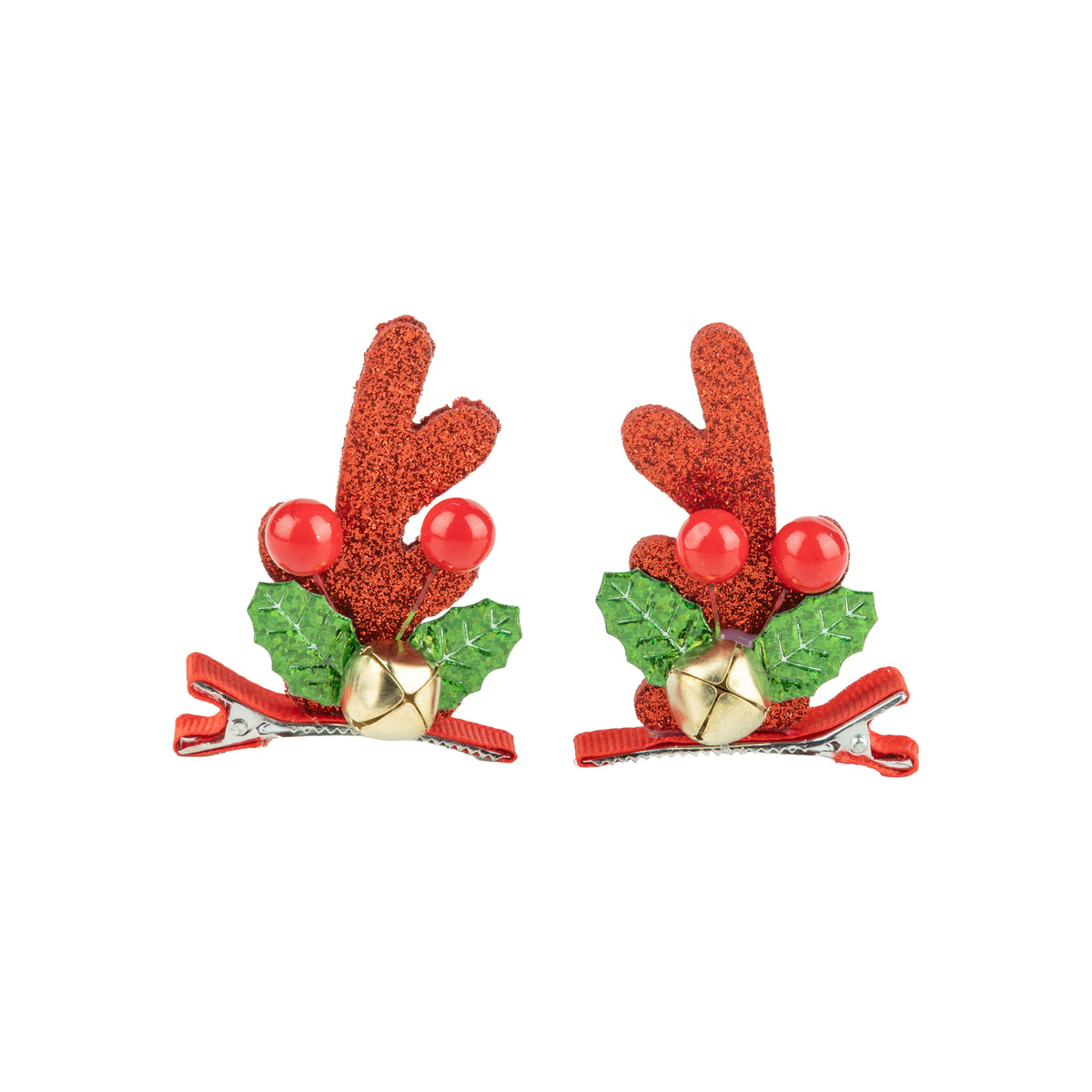 Red Glitter Reindeer Antler Hair Clips, Set of 2