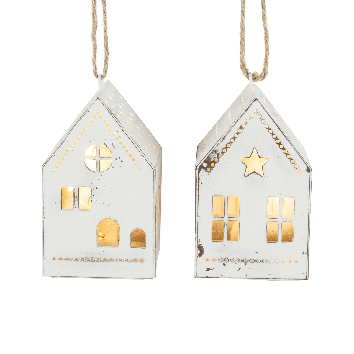 Antique White LED Metal House Ornament, 3"