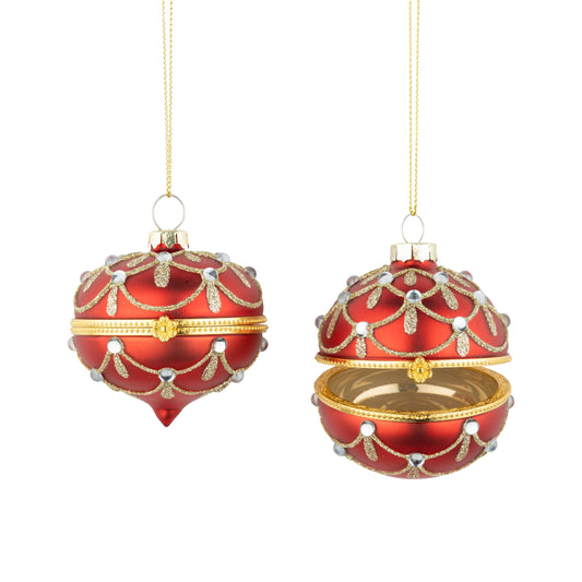 Matte Red Blown Glass Hinged Keepsake Ornament, 2.5"