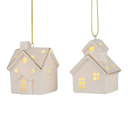 3" White Ceramic Schoolhouse Ornament