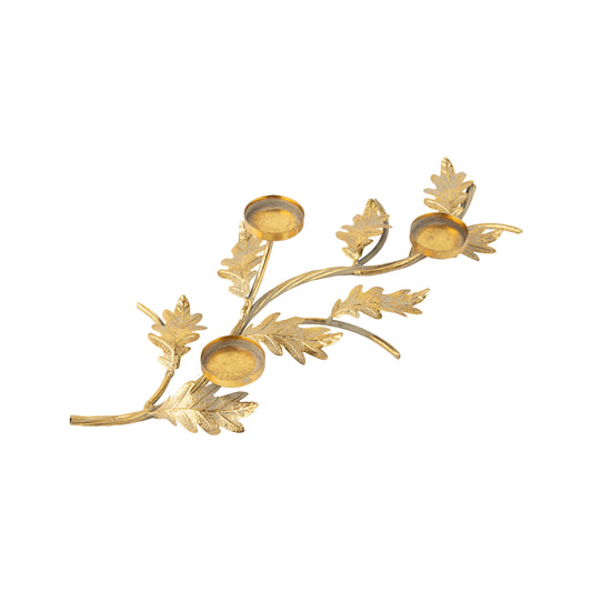 Antique Gold Oak Leaf Branch Votive Centrepiece, 3-Candle, 20"